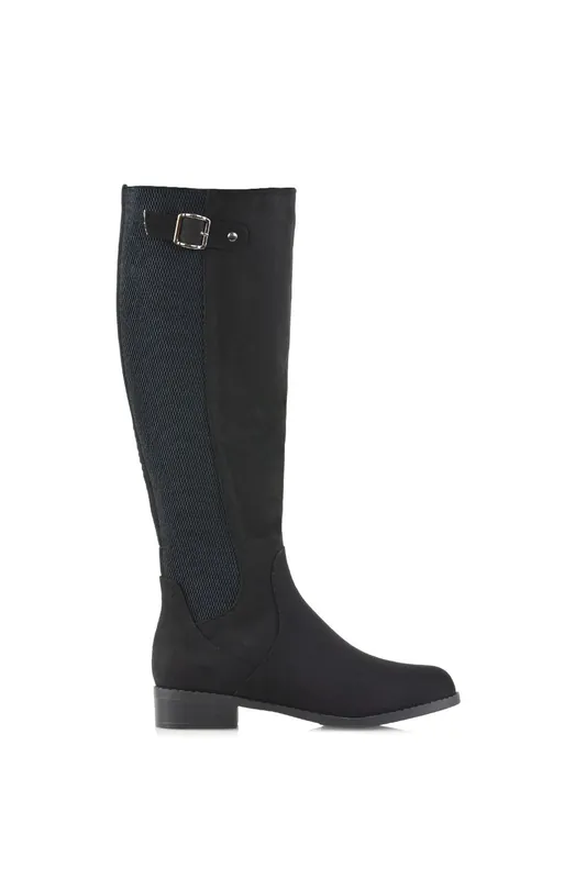 Molly' Knee High Flat Low Heel Long Boots With Stretchy Calf - XY London