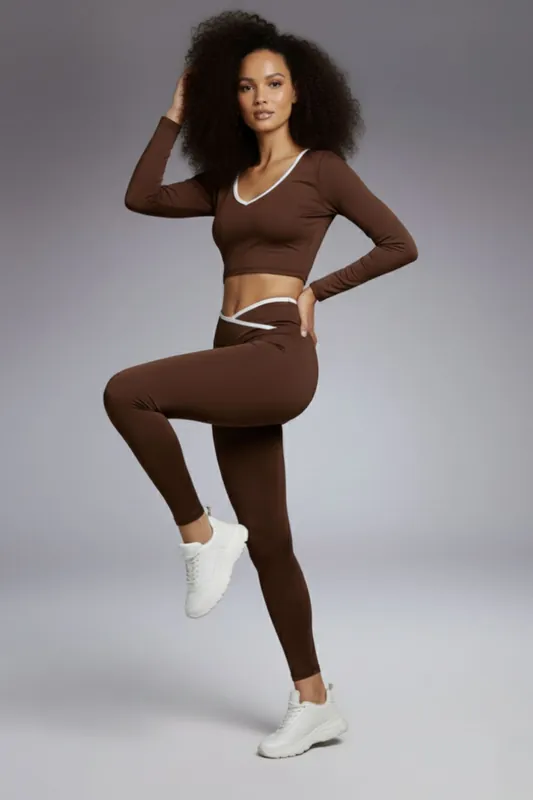 Contrast Trim Long Sleeve Top and Leggings Co-ord Set