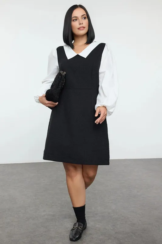 Contrast Collar Layered Look Mini Dress - WOVCOR