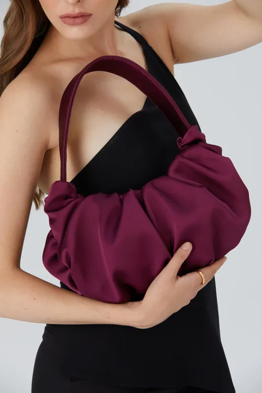Pleated Satin Shoulder Bag - Belissh