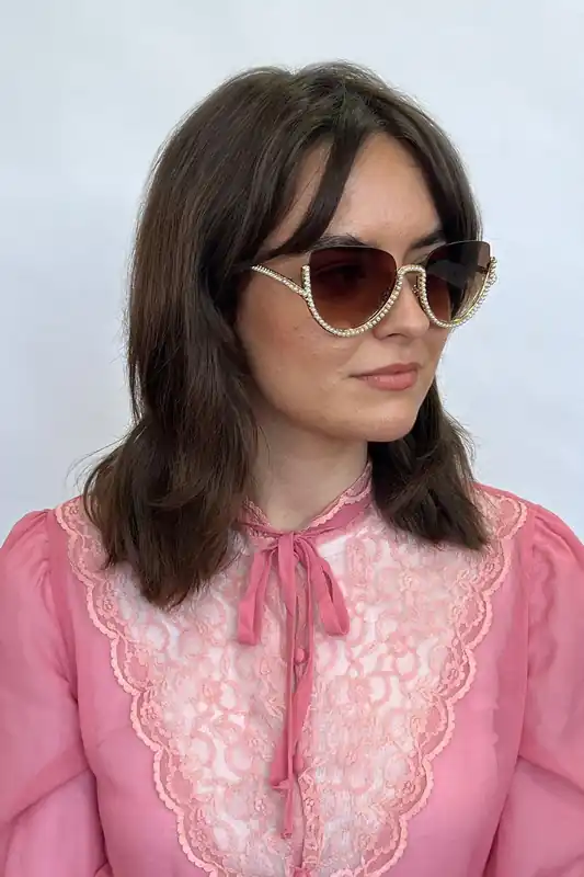 Upper Rimless Pearl Sunglasses in Gold Brown - SVNX