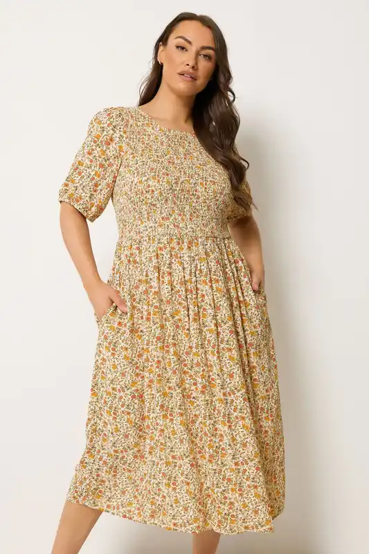 Floral Shirred Midi Dress - Yours