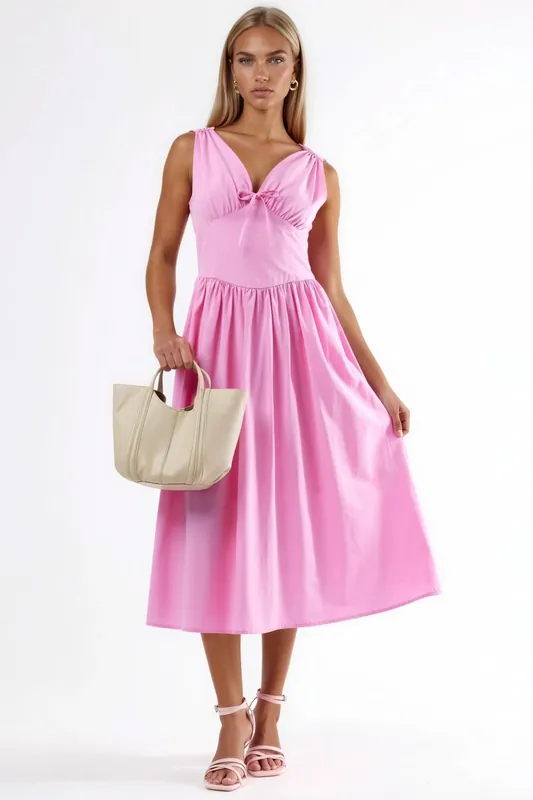 V-neck Midi Dress with Bow Detail