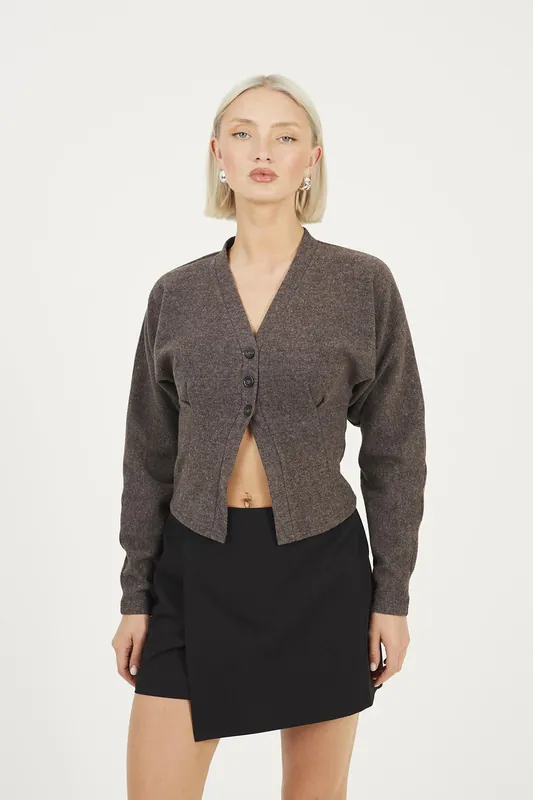 Long Sleeve Button Down Top With Pleats - Brave Soul