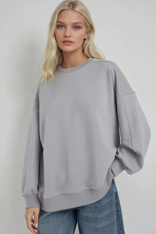 Relaxed Fit Crew Neck Knitted Sweatshirt - Hiccup