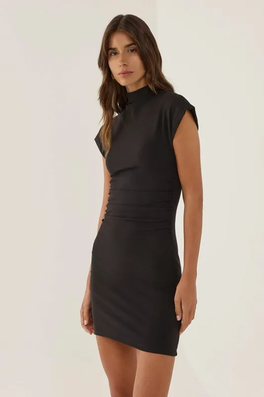 Mini Bodycon Dress with Half Turtleneck and Shirred Detail - Hiccup