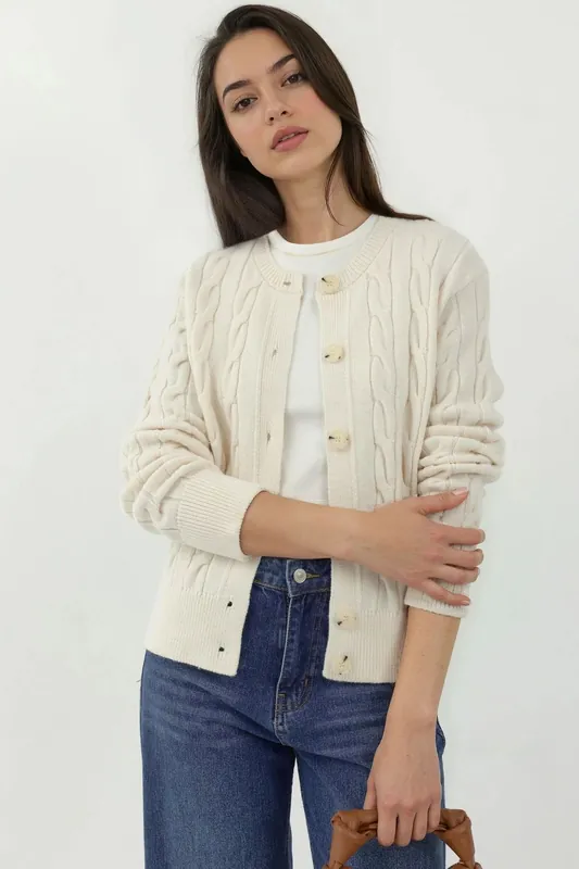 Hair Braid Buttoned Cardigan - Hiccup