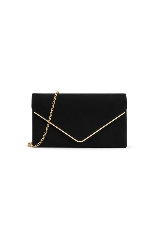V Shape Envelope Faux Suede Clutch Evening Bag with Metal Trim - Kitise