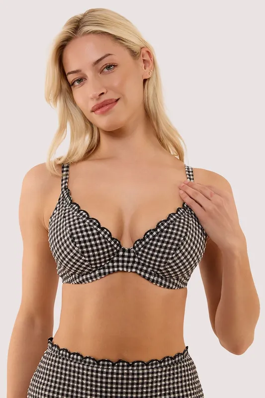 Margot Black & White Gingham Scallop Trim Underwire Bikini Top - Peek & Beau