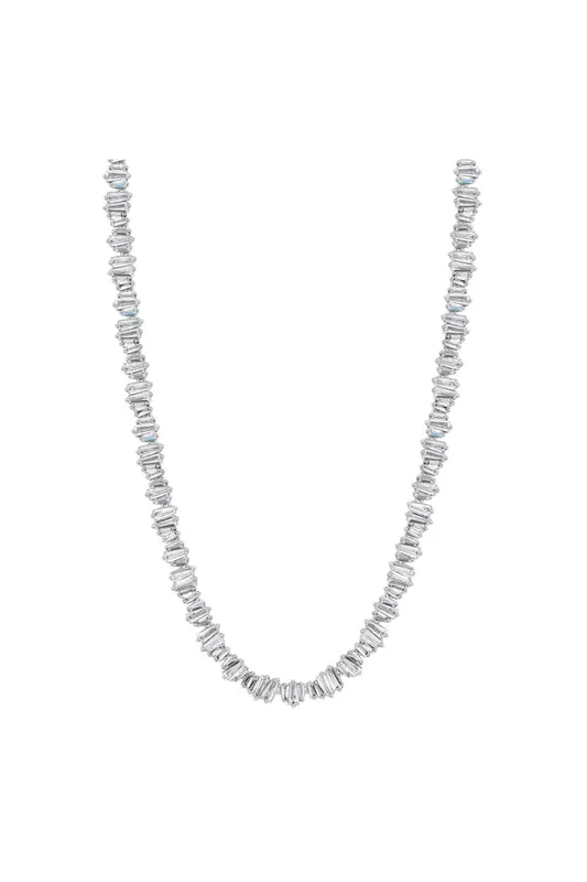 Rhodium Baguette Stone Cubic Zirconia Necklace - Jon Richard