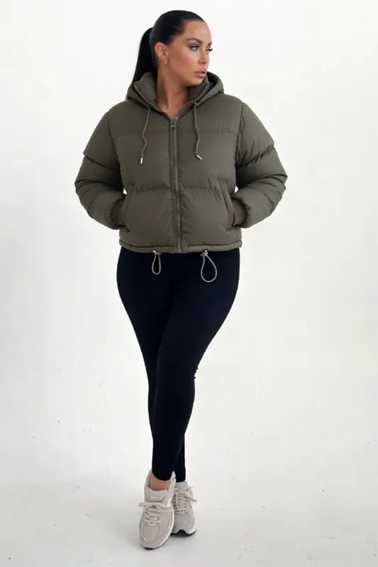 Hooded Drawstring Cropped Puffer Jacket - Femme Luxe