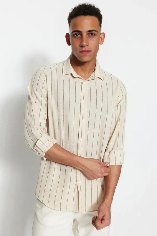 Regular Fit Long Sleeve Vertical Stripe Shirt - WOVCOR