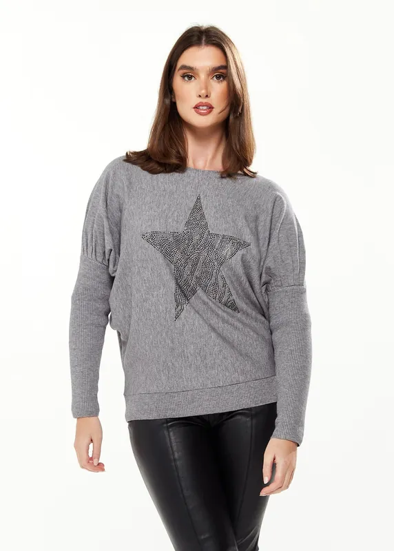 Light Grey Jumper With Sparkly Zebra Star - Liquorish