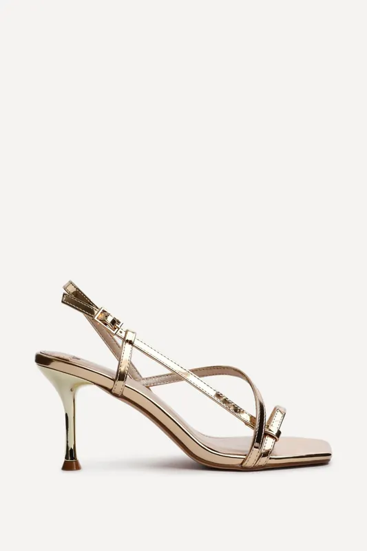 Midnight Gold Chrome Heeled Sandals - Linzi