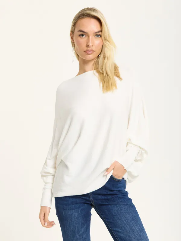White Wool Blend Batwing Knit Jumper - Liquorish