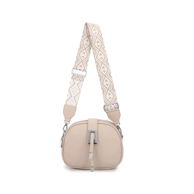 Small Tri-Compartments Modern Compact Crossbody Bag With Detachable Canvas Strap