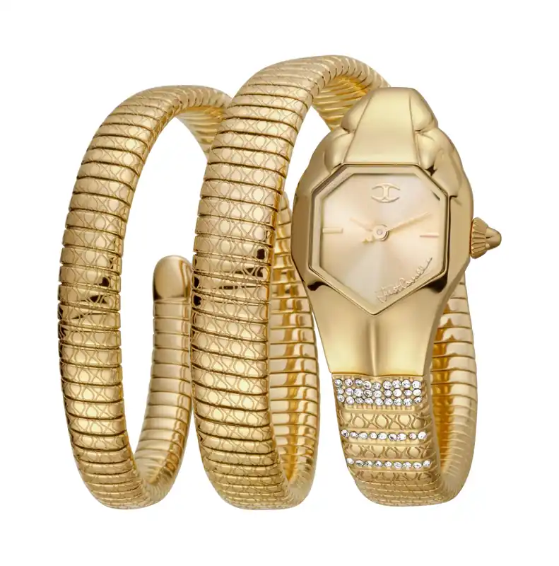 Women's Just Glam EVO 1 champagne Dial Yellow Gold Bracelet Snake Diamond Fashion Watch - Just Cavalli