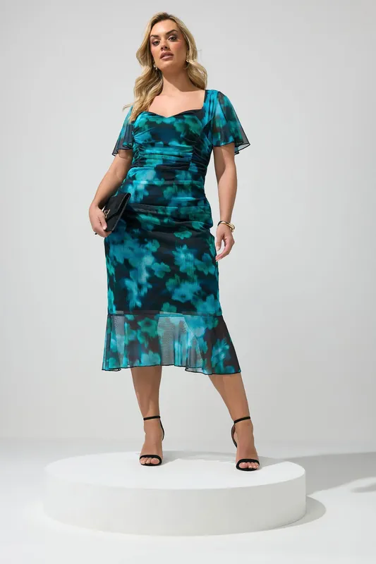 Blur Print Gathered Midi Dress - Yours