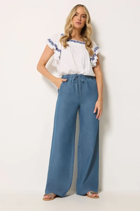 Tall Washed Pull On Wide Leg Jeans - Long Tall Sally