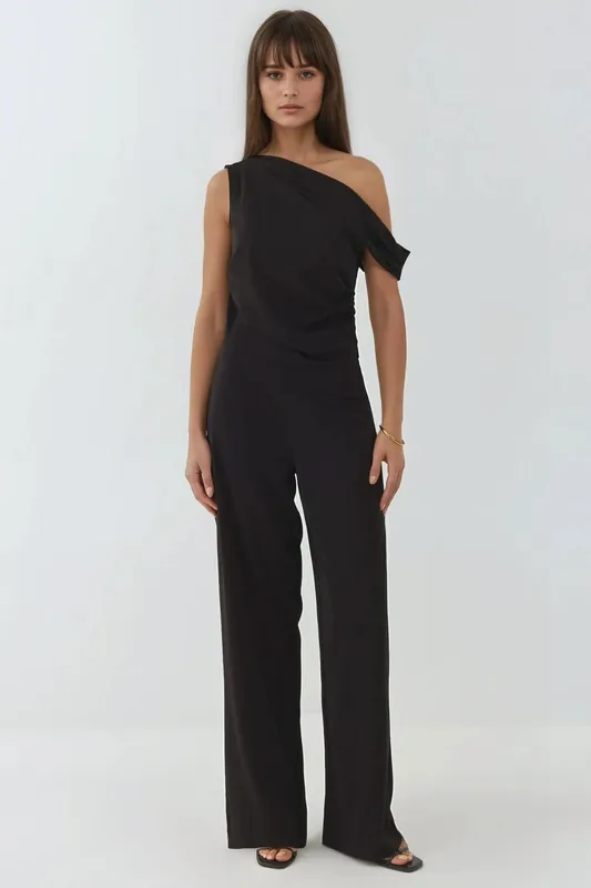Wide Leg Asymmetrical Collar Jumpsuit - Hiccup