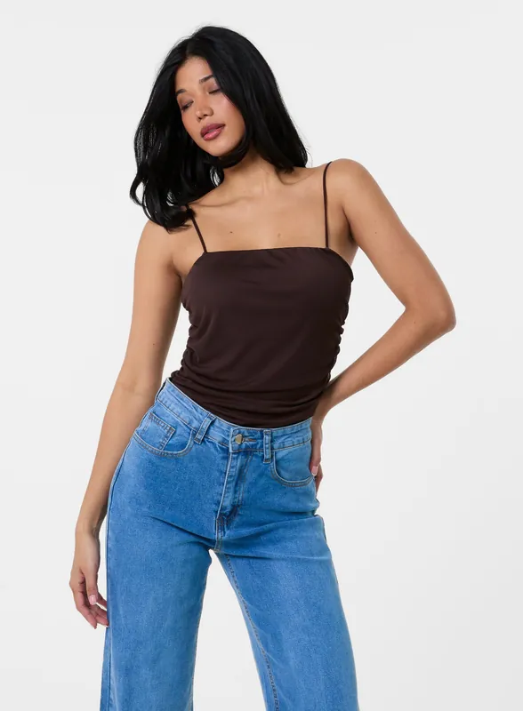 Ruched Mesh Strappy Bodysuit - Pink Vanilla