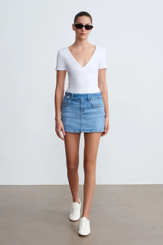 High-Waist Denim Mini Skirt With Belt