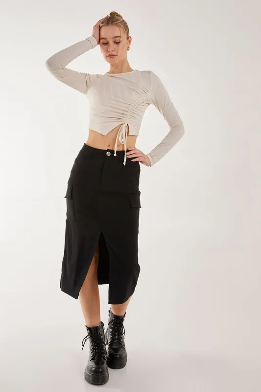 Utility Cargo Midi Slit Skirt - Pink Vanilla