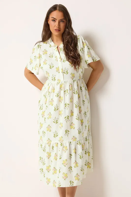 Floral Half Placket Midi Dress - Yours