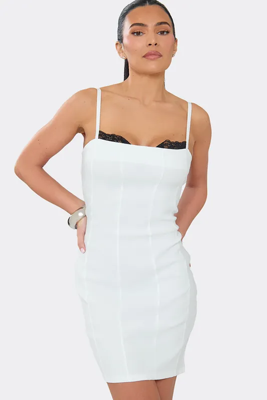 Body Contouring Strappy Lace Trim Mini Dress - EGO