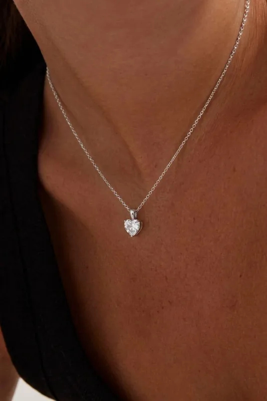 Silver Diamond Heart Pendant Necklace - Serla