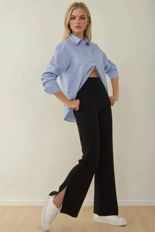 High Waist Flare Leg Pants with Slit - Hiccup