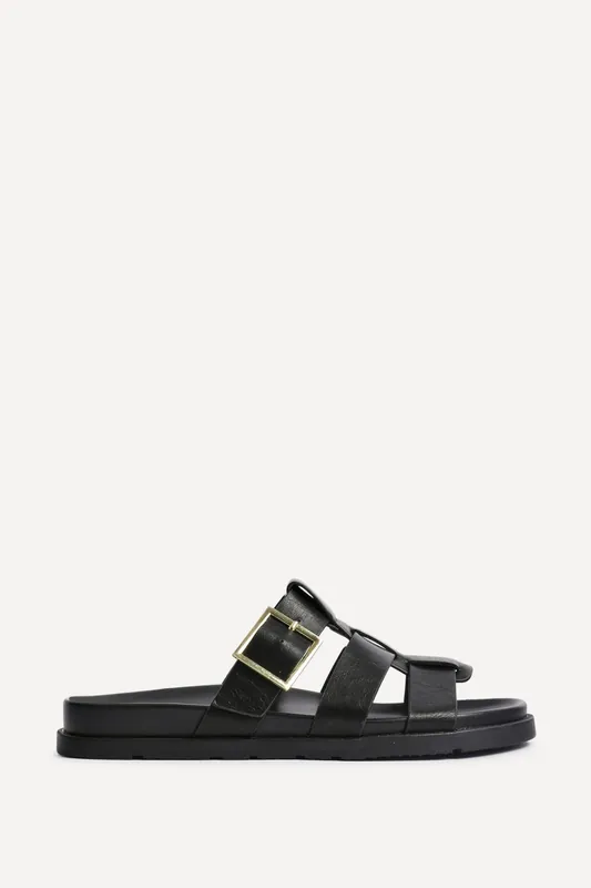 Restore Black Faux Leather Slip-On Gladiator Sandals