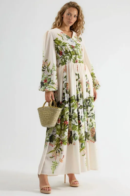 Floral V-Neck Long Sleeve Maxi Dress