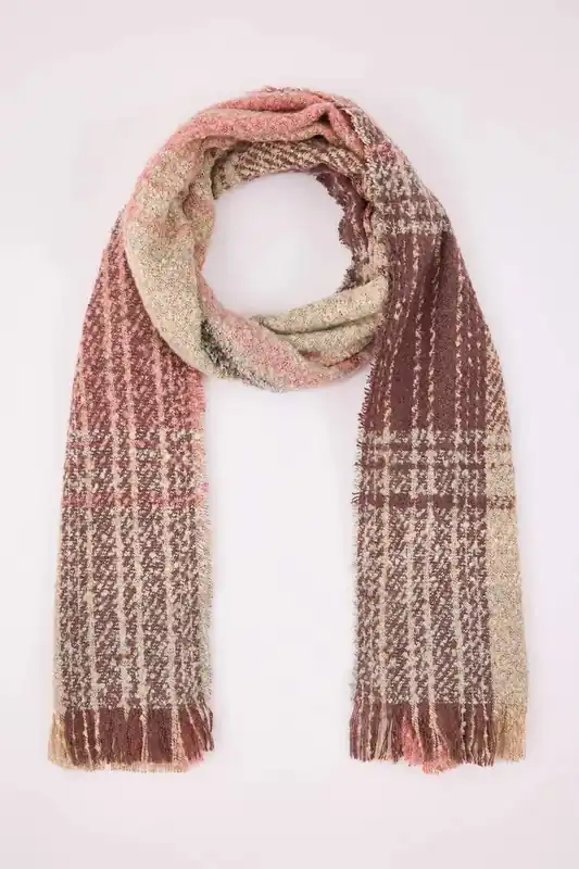 Check Boucle Tassel Oversized Knit Winter Scarf - WOVCOR