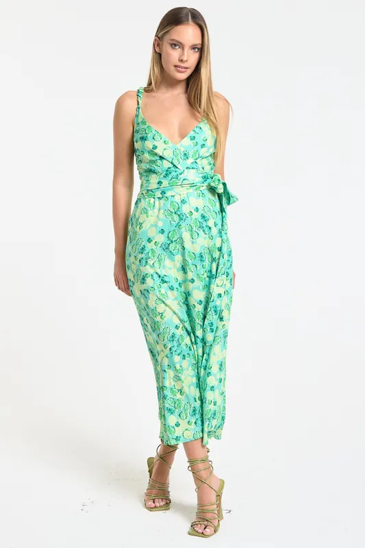 Green Floral Wrap Midi Dress - Liquorish