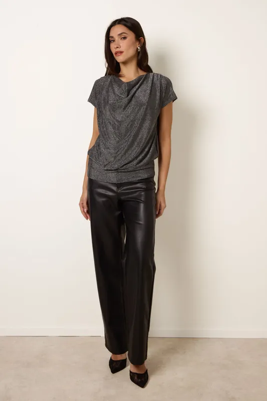 Silver Cowl Neck Draped Top - Blue Vanilla