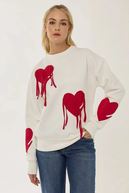 Heart Pattern Tassel Detail Sweatshirt - Hiccup