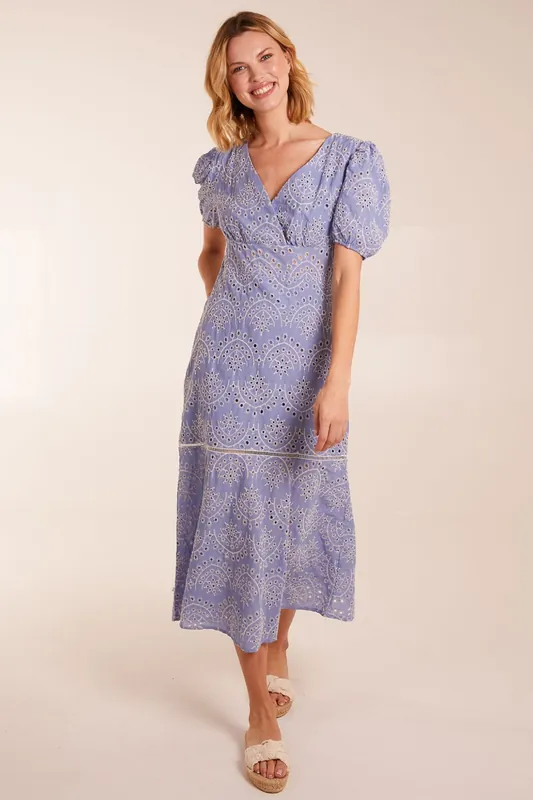 Puff Sleeve Midi Dress - Blue Vanilla