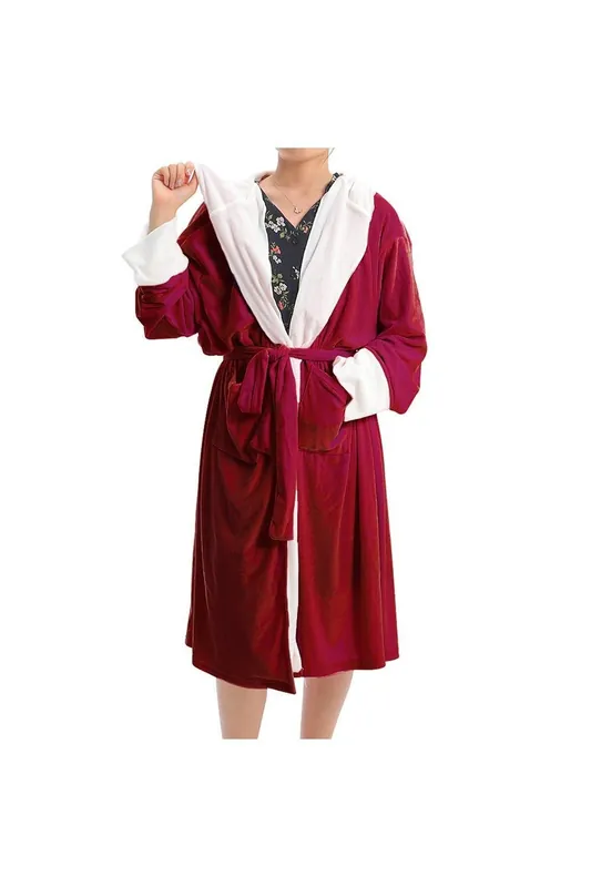Contrast Colour Flannel Hooded Dressing Gown - MODISHION