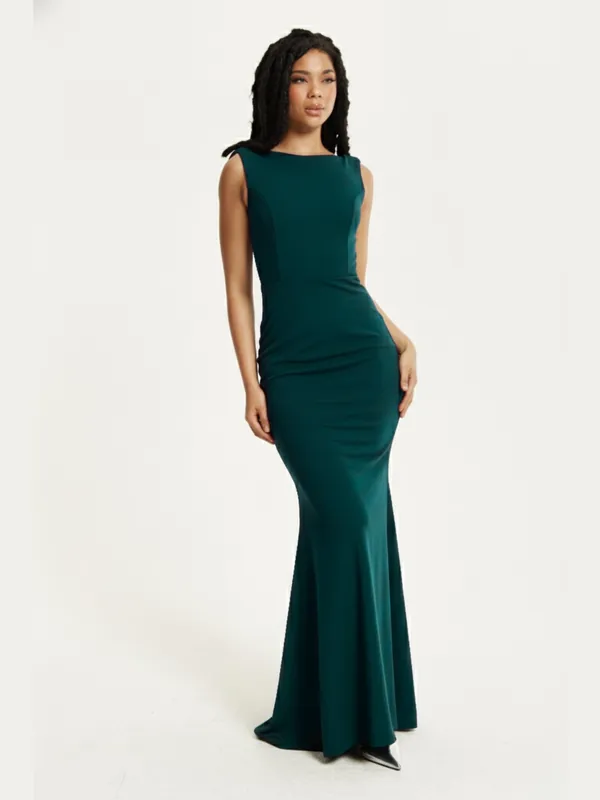 Green Draped Cowl Back Maxi Dress - Liquorish
