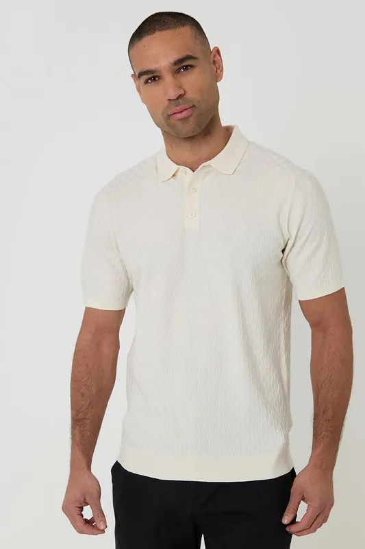 Basket Stitch Short Sleeve Knitted Polo - Threadbare
