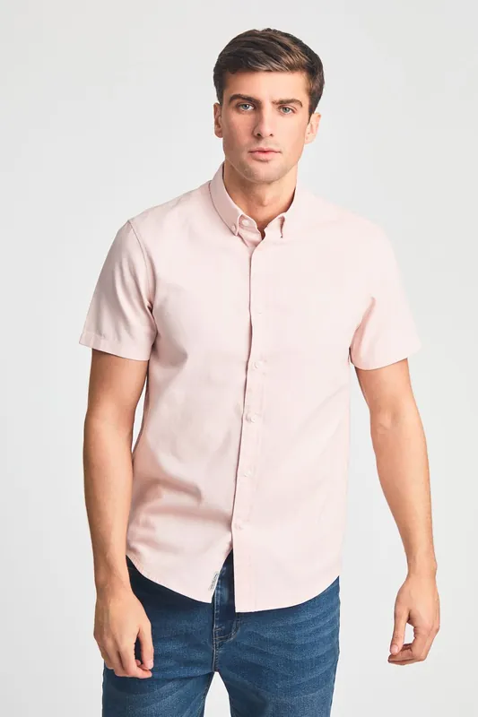 Cotton Short Sleeved Button-Up Oxford Shirt