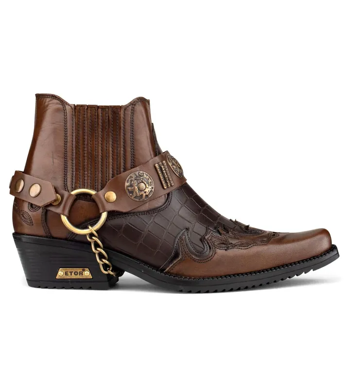 Leather Two-tone Winklepicker Biker Boots