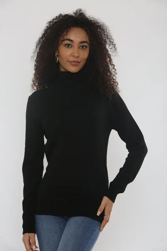 Roll Neck Long Sleeve Knitted Jumper - Femme Luxe