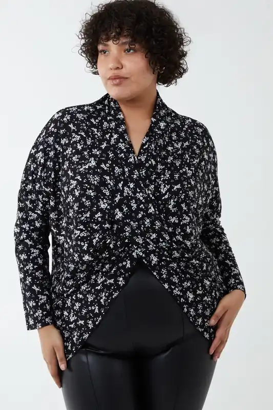 Curve Draped Dip Hem Top - Blue Vanilla