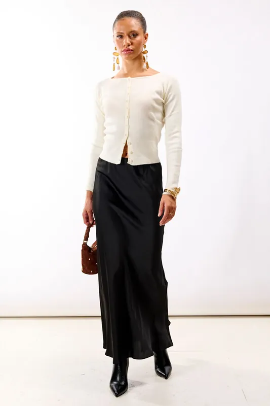 Black Satin Maxi Slip Skirt - Needs No Label