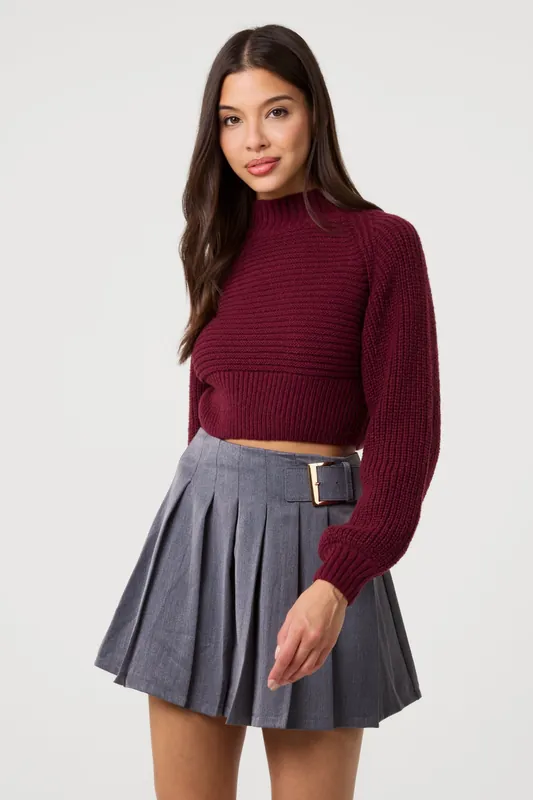 Dark Red High Neck Knitted Jumper - Pink Vanilla