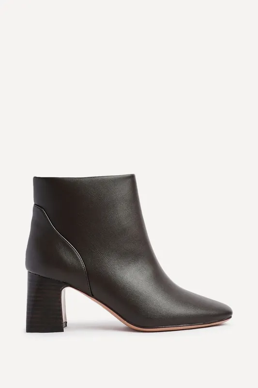 Cove Brown Faux Leather Soft Square Toe Block Heel Ankle Boot - Linzi