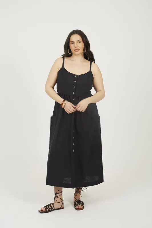 Plus Button Down Strappy Midi Dress - Brave Soul