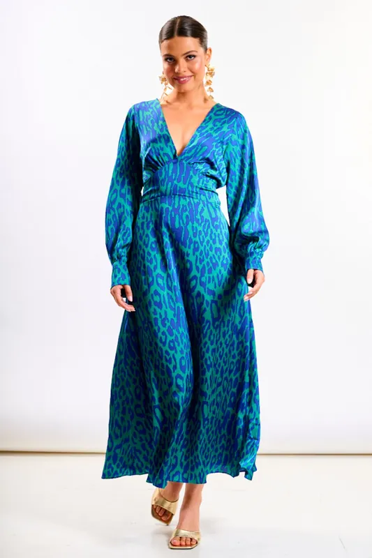 Blue Leopard Printed Maxi Dress - Needs No Label